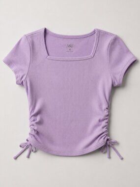 Justice Girls Lavender Ribbed Ruched Side Top Tee Shirt Size Small 7/8